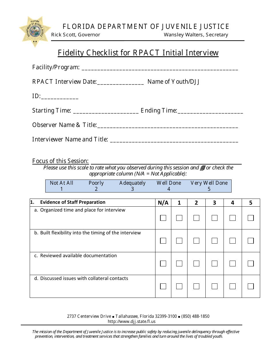 Florida Fidelity Checklist for Rpact Initial Interview Download