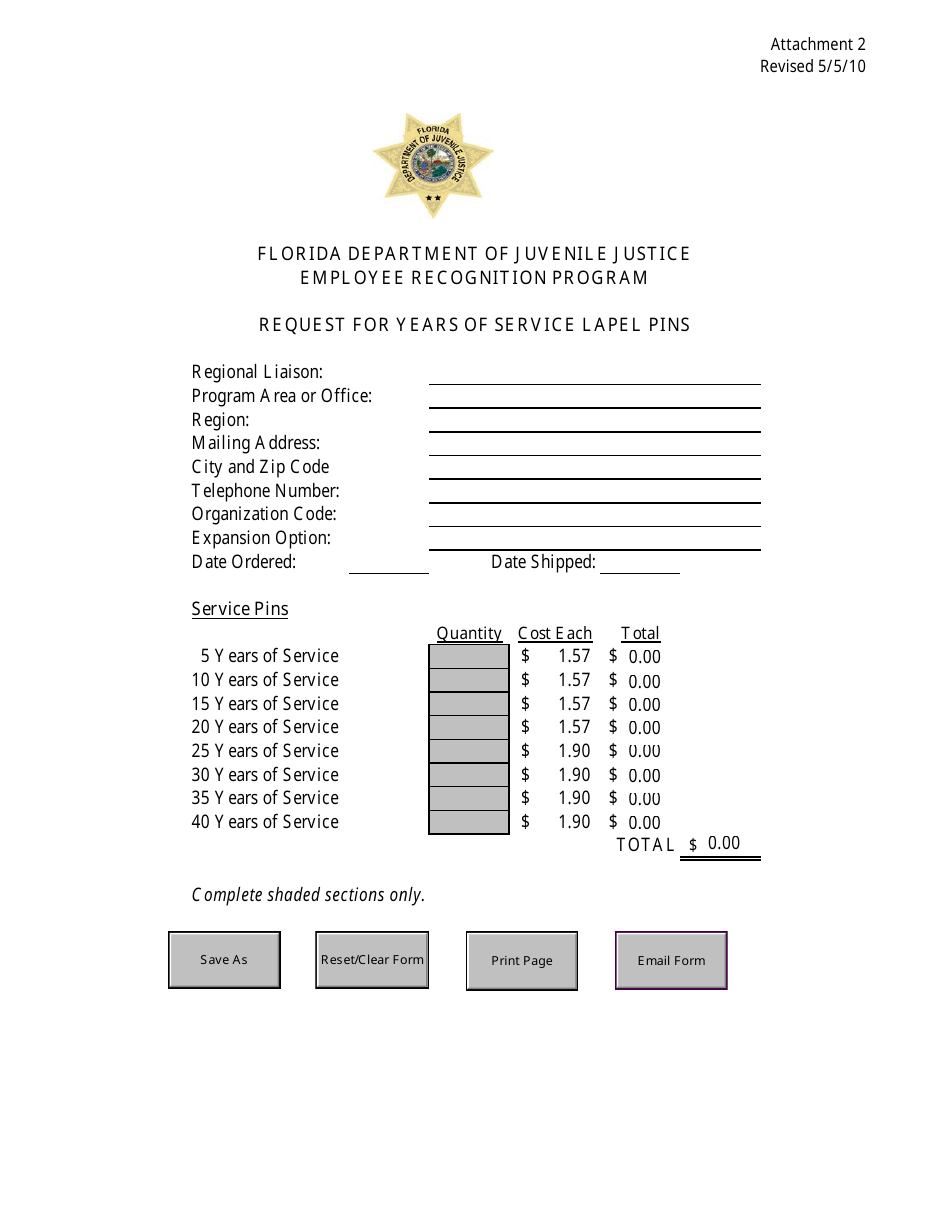 Request for Years of Service Lapel Pins - Florida, Page 1