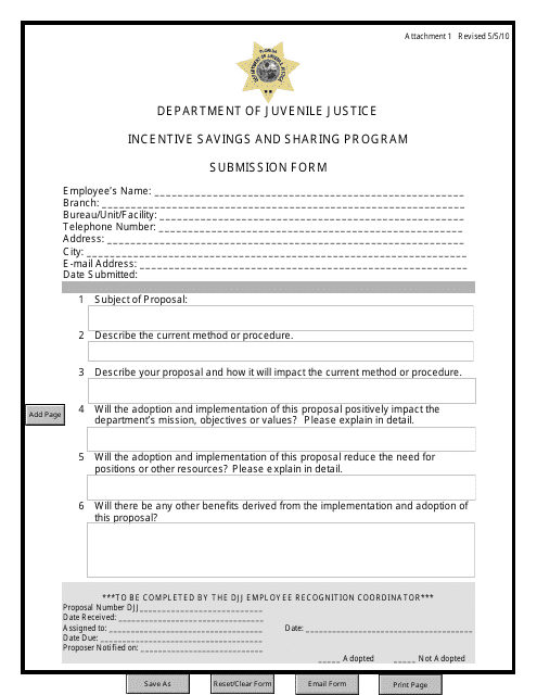 &quot;Submission Form - Incentive Savings and Sharing Program&quot; - Florida Download Pdf