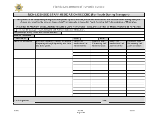 Document preview: DJJ Form HS054 Non-licensed Staff Medication Record (For Youth During Transport) - Florida