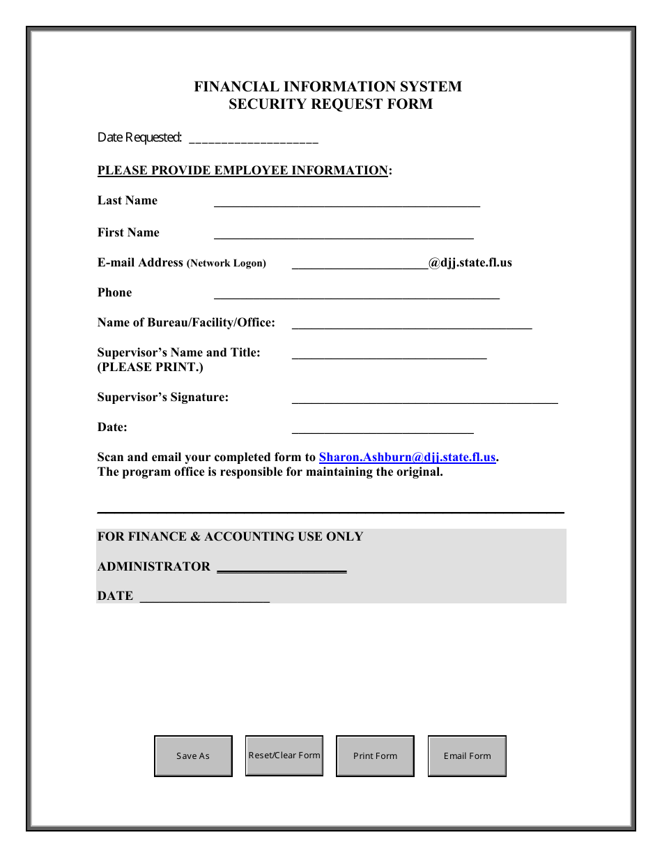 Security Request Form - Financial Information System - Florida, Page 1