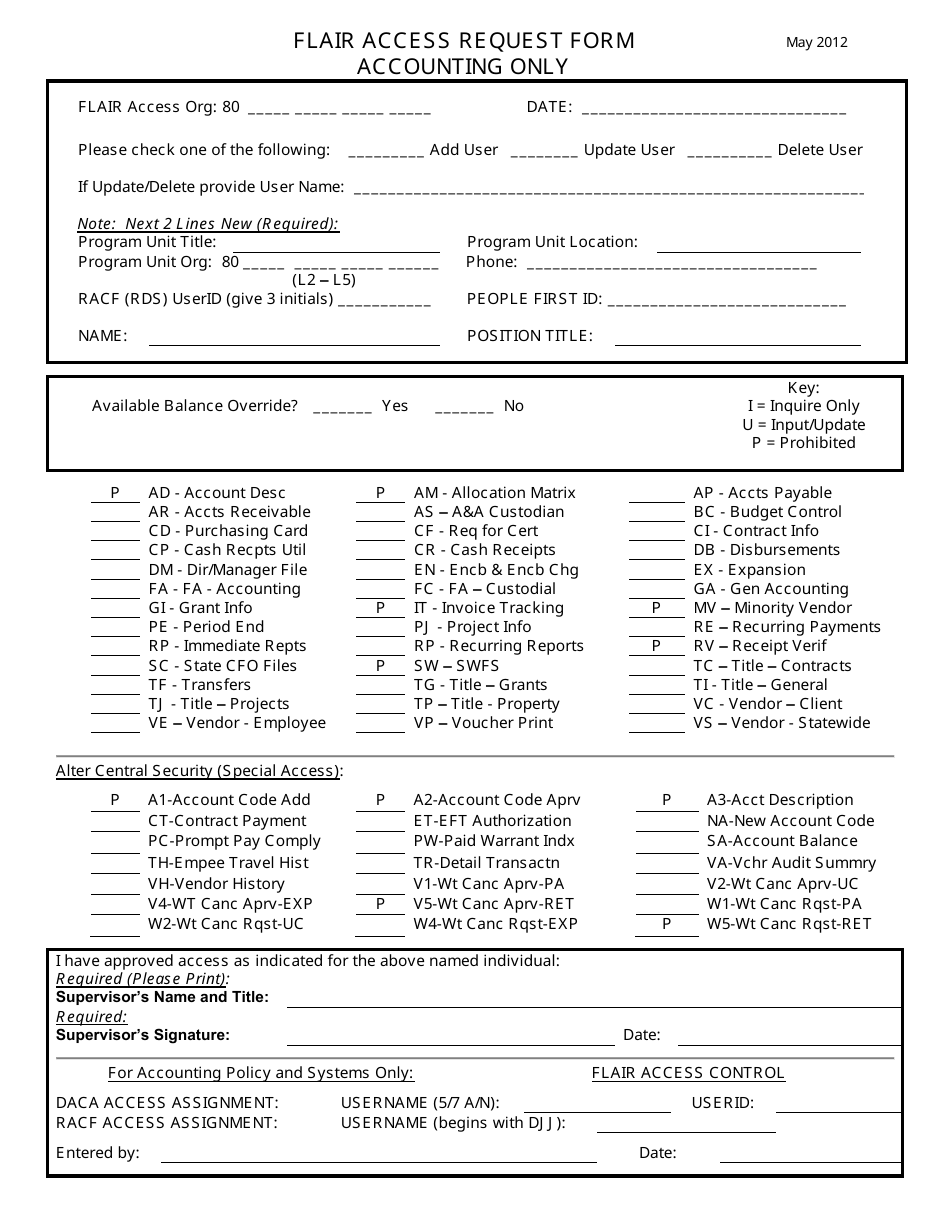 Flair Access Request Form - Florida, Page 1