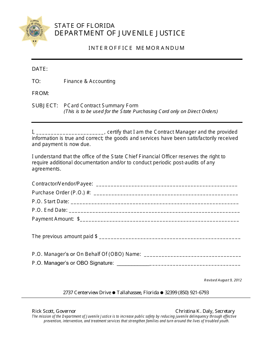 Florida Pcard Contract Summary Form - Fill Out, Sign Online and ...