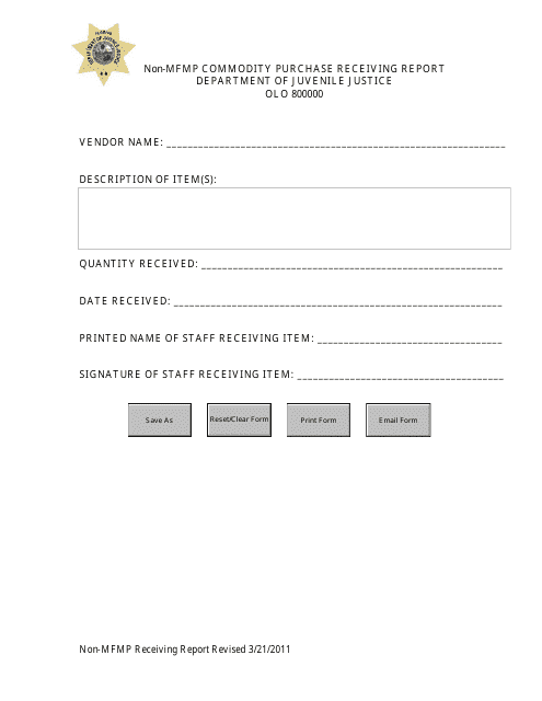 "Non-mfmp Commodity Purchase Receiving Report Form" - Florida Download Pdf