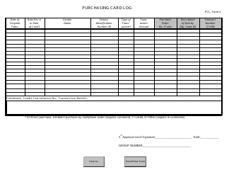 Document preview: DJJ Form A Purchasing Card Log - Florida