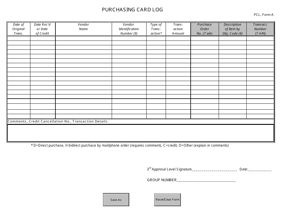 DJJ Form A Purchasing Card Log - Florida, Page 1