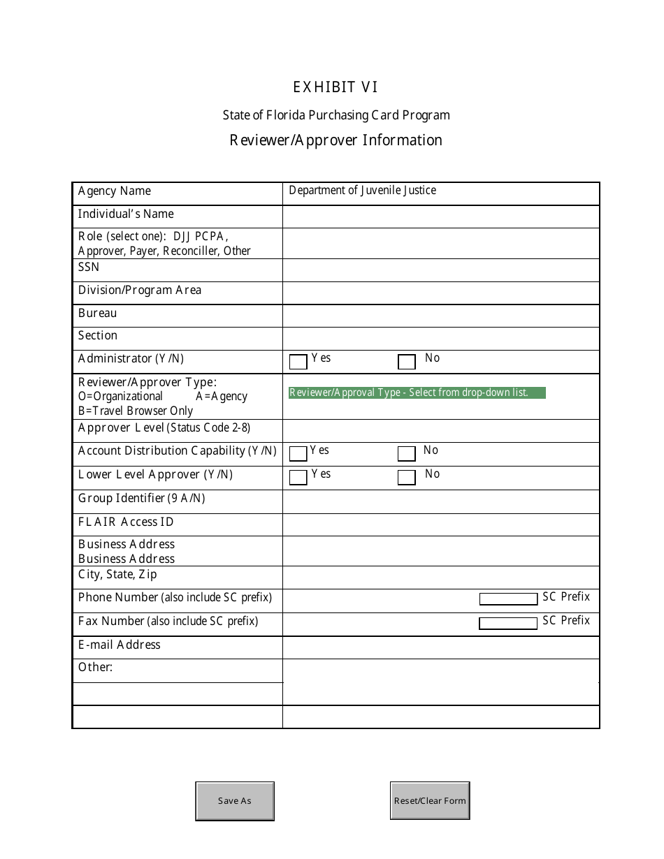 Reviewer / Approver Information Form - Florida Purchasing Card Program - Florida, Page 1