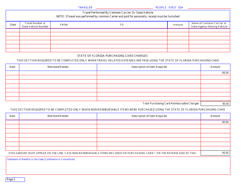 DJJ Form FA001 Voucher for Reimbursement of Travel Expenses out of State - Florida, Page 2