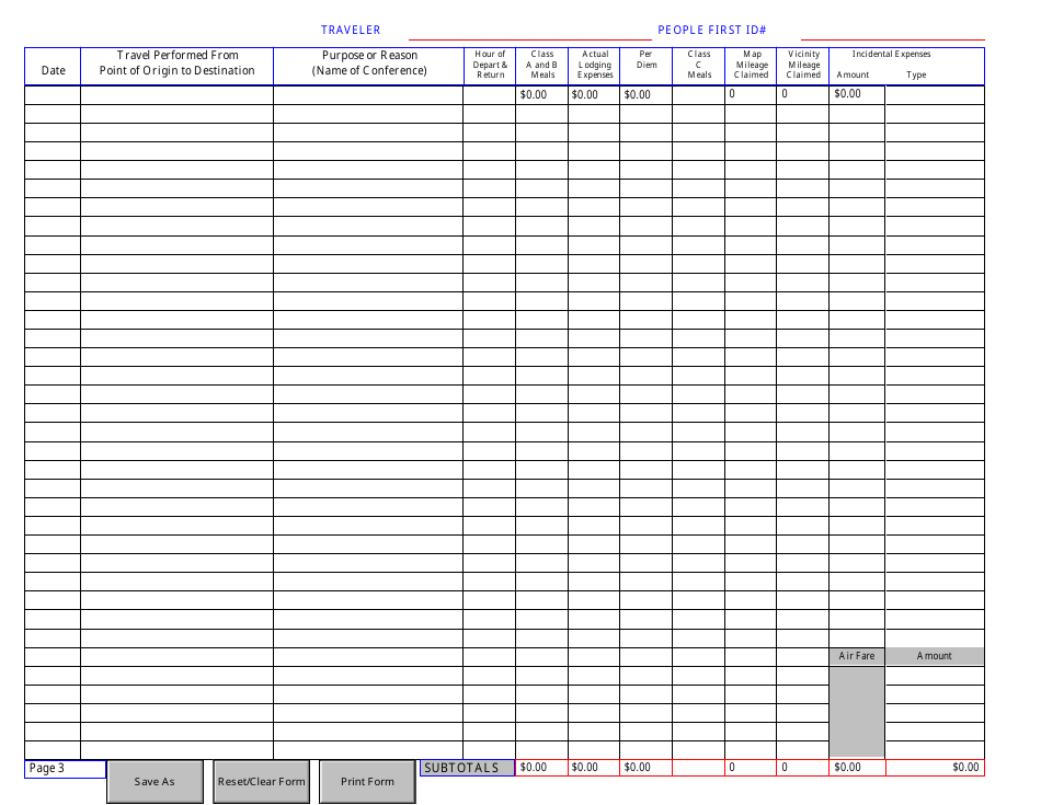 DJJ Form FA001 Voucher for Reimbursement of Travel Expenses out of State - Florida, Page 3