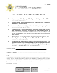Document preview: DJJ Form GC1900-1 Statement of Personal Responsibility - Florida