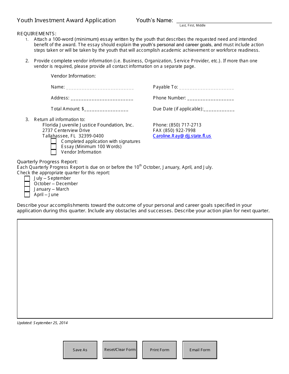 Youth Investment Award Application Form - Florida Juvenile Justice Foundation - Florida, Page 3