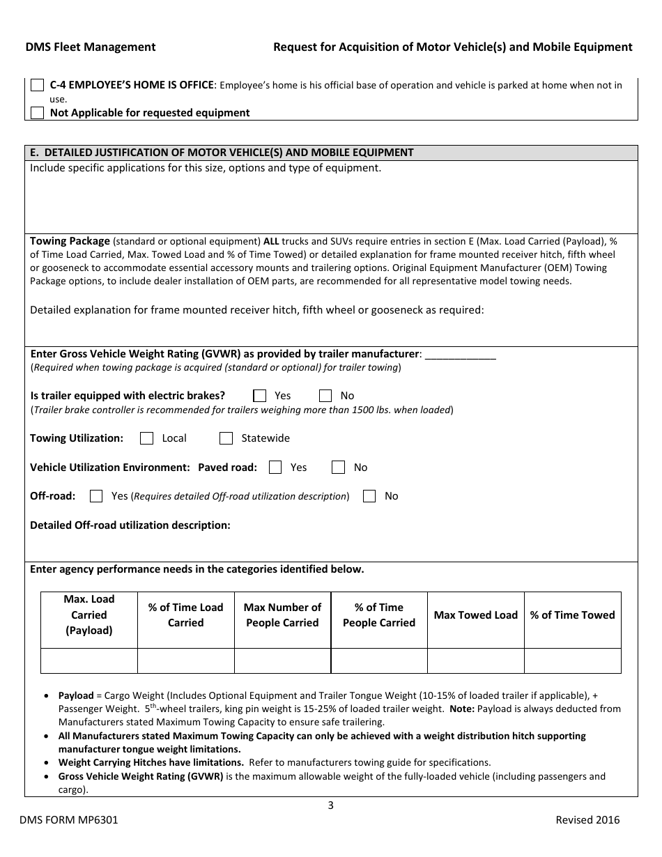DMS Form MP6301 Request for Acquisition of Motor Vehicle(S) and Mobile Equipment - Florida, Page 3