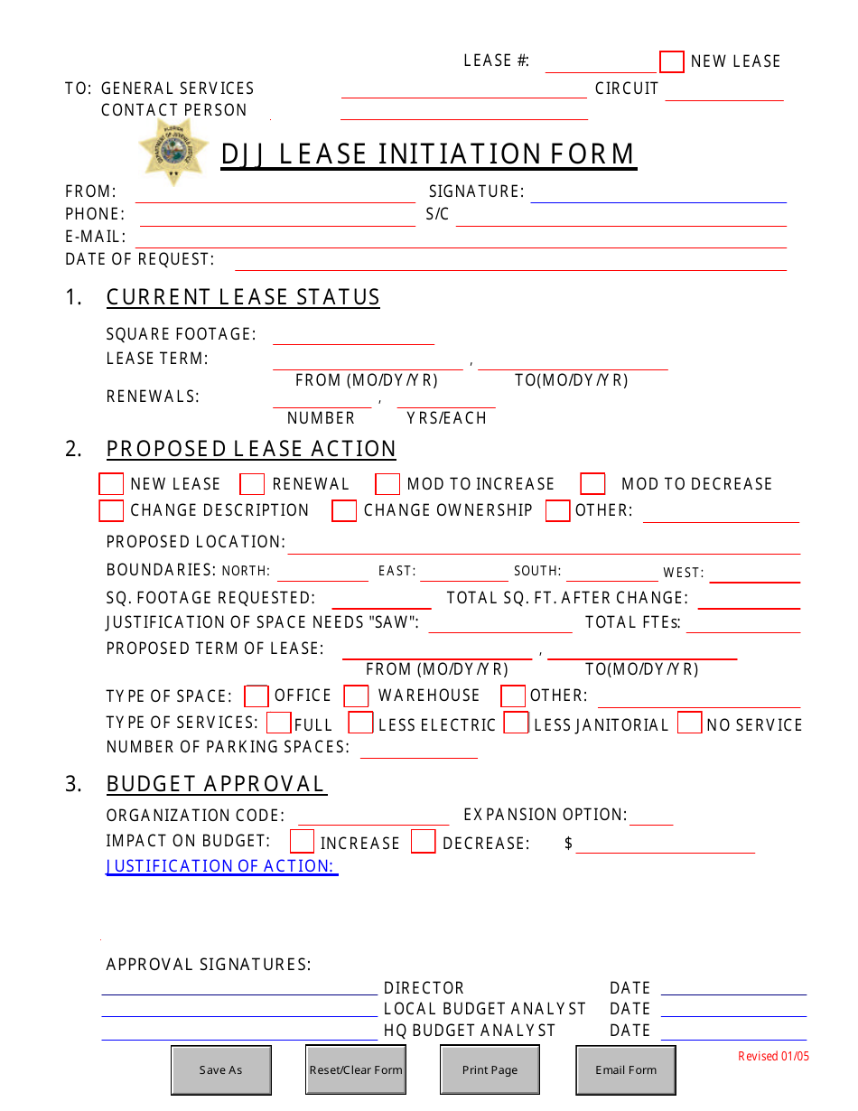 DJJ Lease Initiation Form - Florida, Page 1