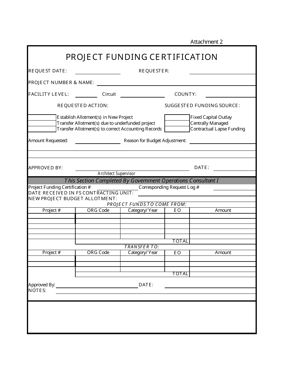 Attachment 2 Project Funding Certification Form - Florida, Page 1