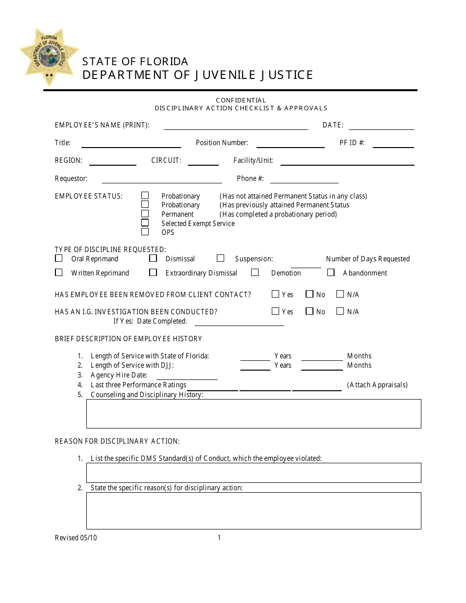 Florida Disciplinary Action Checklist & Approvals Fill Out, Sign