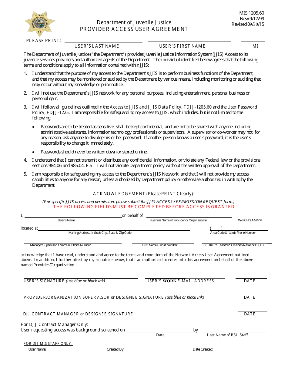 Djj Form Mis1205.60 - Fill Out, Sign Online And Download Fillable Pdf 