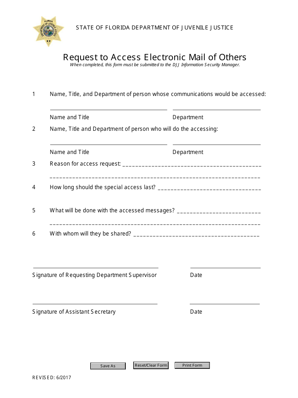 Request to Access Electronic Mail of Others - Florida, Page 1