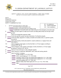 DJJ Form SD1305-2 Safety Check List, State and Federal Code Violations - Florida