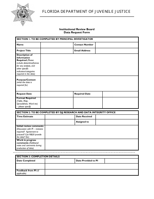 "Data Request Form - Institutional Review Board" - Florida Download Pdf