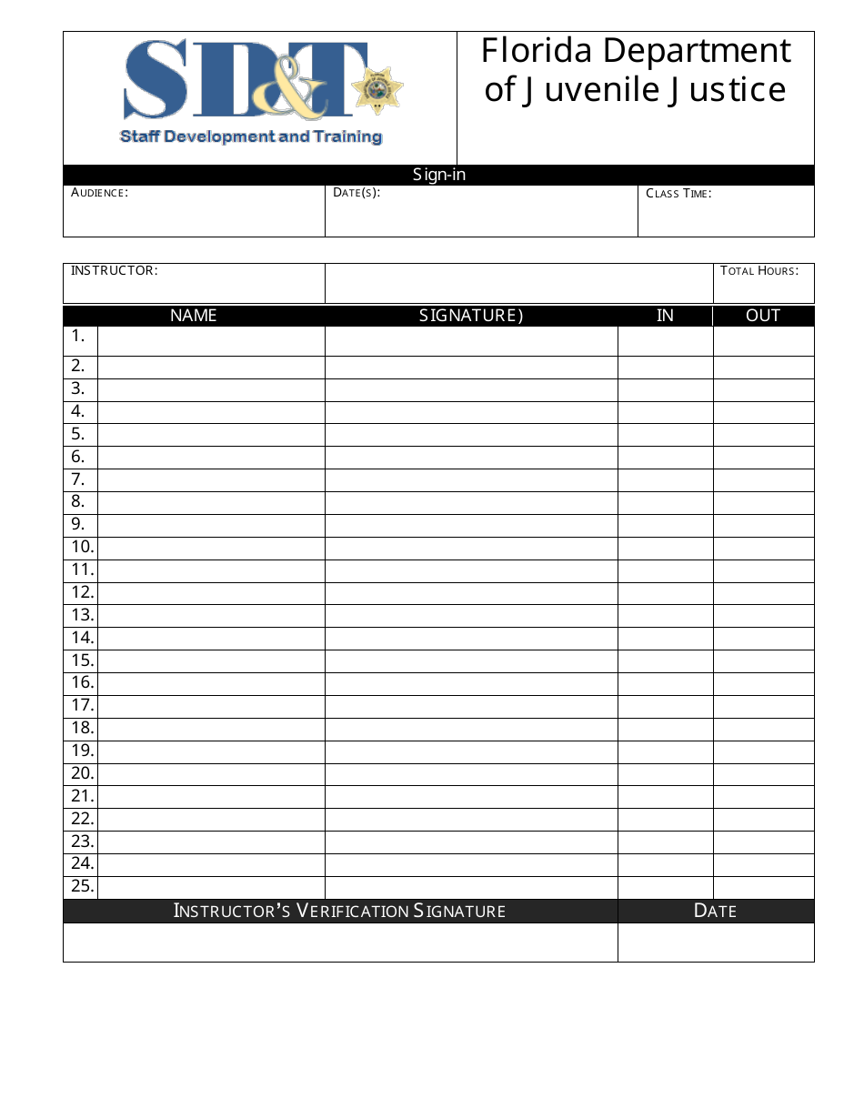 Training Sign-In Log - Florida, Page 1