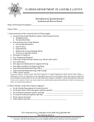 Document preview: Introductory Questionnaire Form - Institutional Review Board - Florida