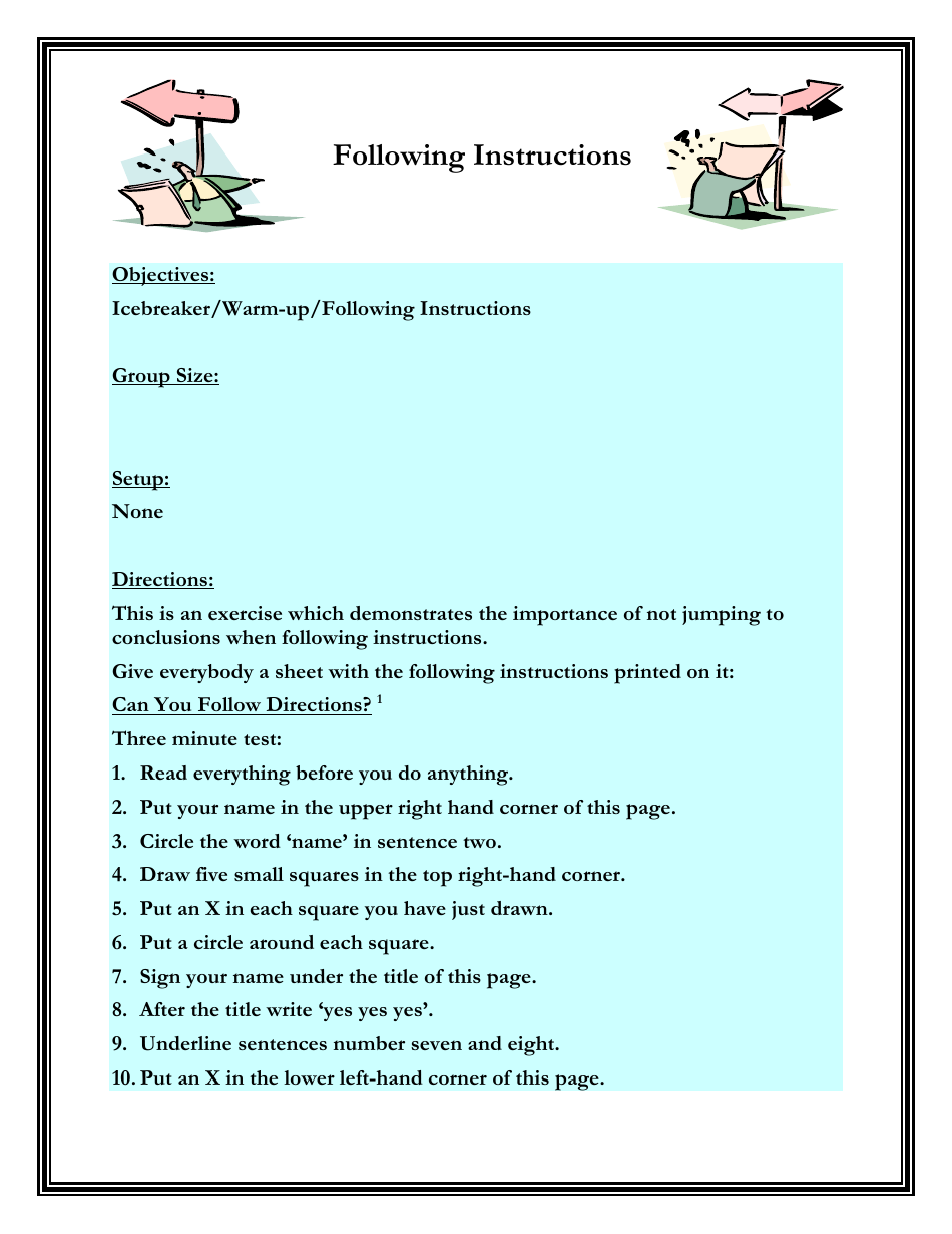 Following Instructions Worksheet - Florida, Page 1