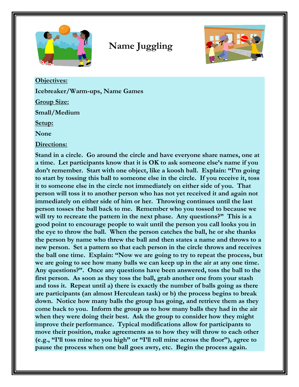 Name Juggling Worksheet - Florida, Page 1