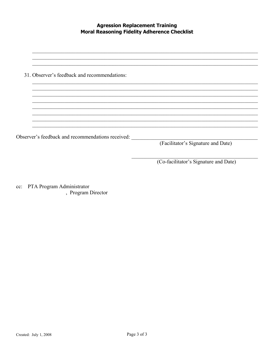 Moral Reasoning Fidelity Adherence Checklist - Agression Replacement Training - Florida, Page 3