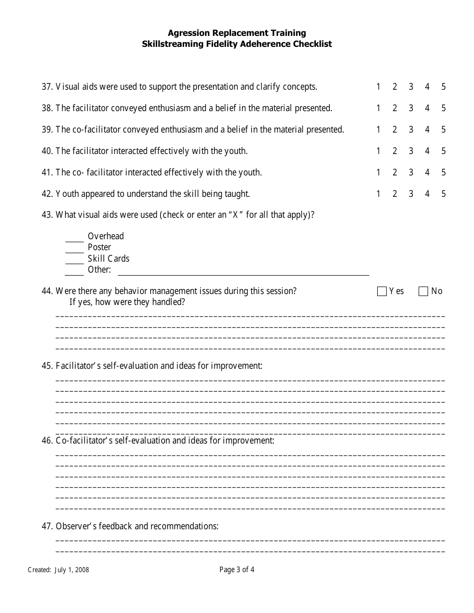 Skillstreaming Fidelity Adeherence Checklist - Agression Replacement Training - Florida, Page 3