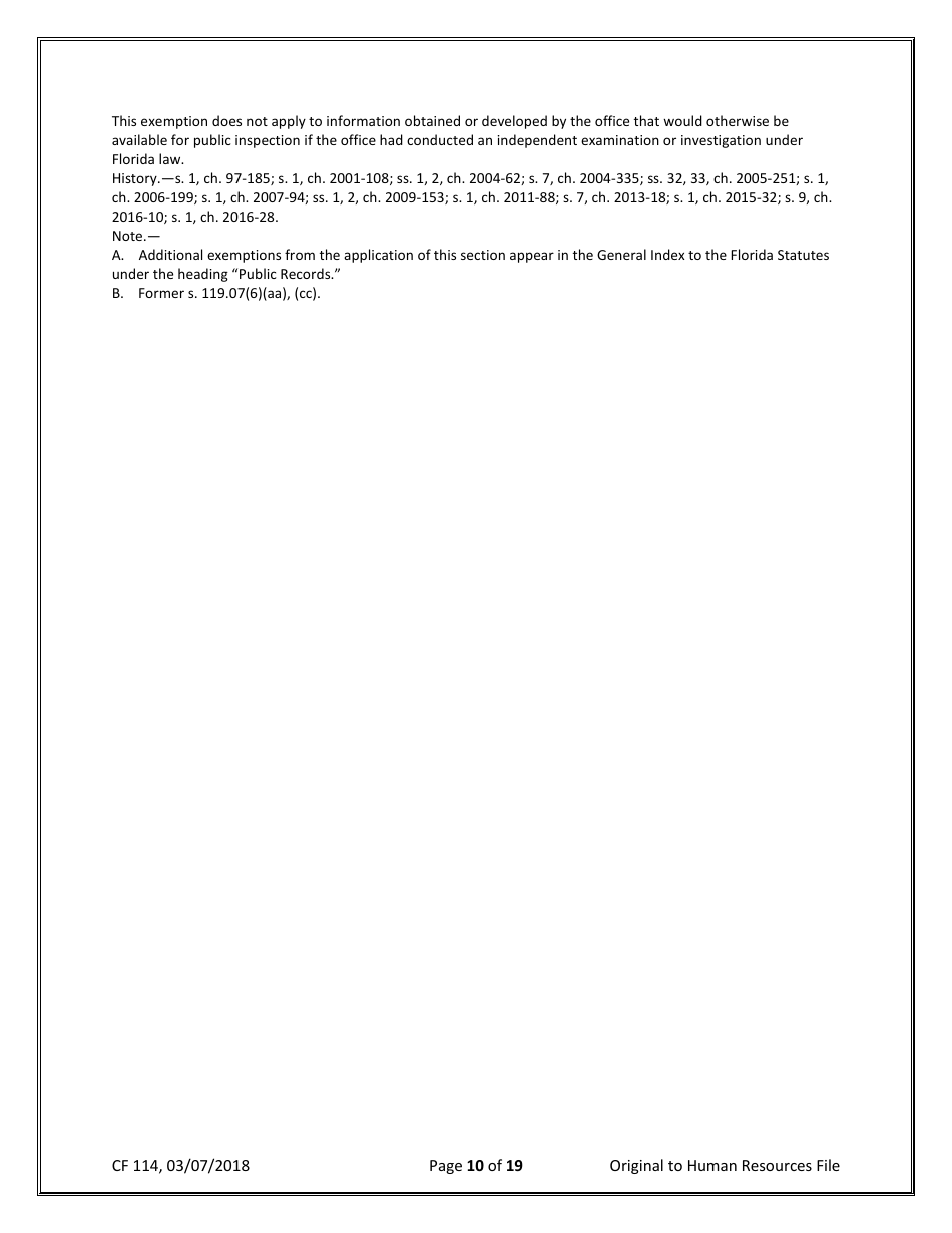 Form CF114 - Fill Out, Sign Online and Download Fillable PDF, Florida ...