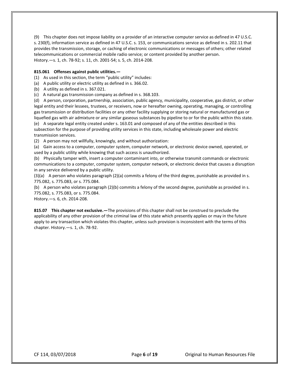 Form CF114 Security Agreement for Department of Children and Families (Dcf) Employees and Systems Users - Florida, Page 6