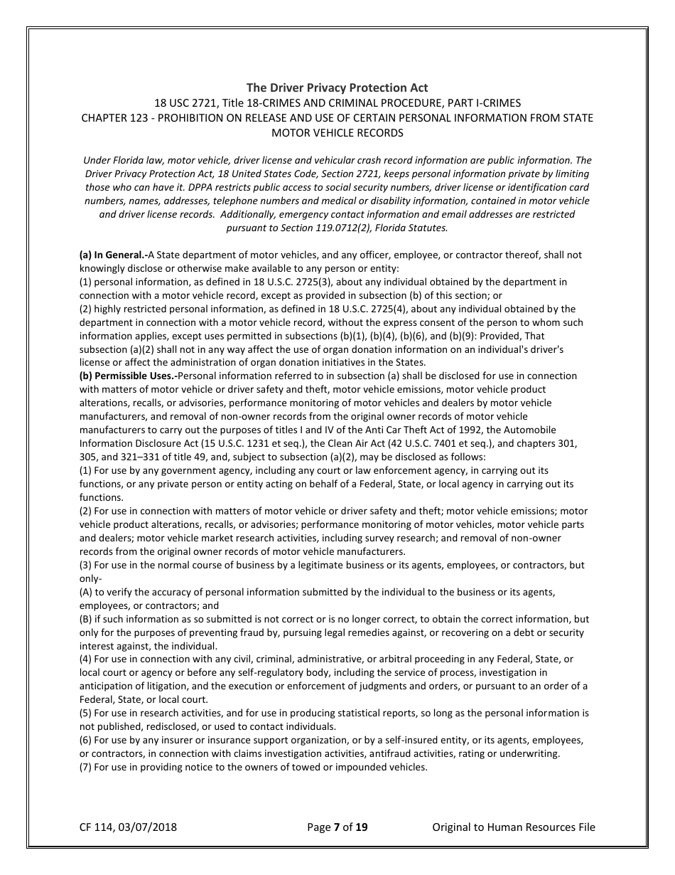 Form CF114 Security Agreement for Department of Children and Families (Dcf) Employees and Systems Users - Florida, Page 7
