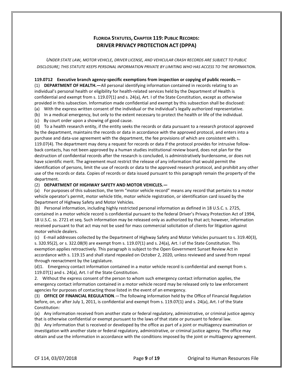 Form CF114 Security Agreement for Department of Children and Families (Dcf) Employees and Systems Users - Florida, Page 9