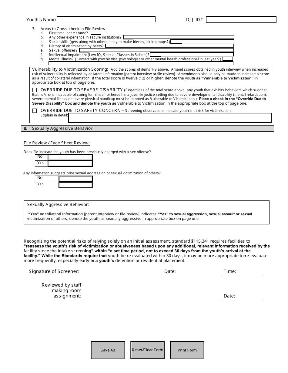 DJJ Form RC8050-2 Screening for Vulnerability to Victimization and Sexually Aggressive Behavior (Vsab) - Florida, Page 3