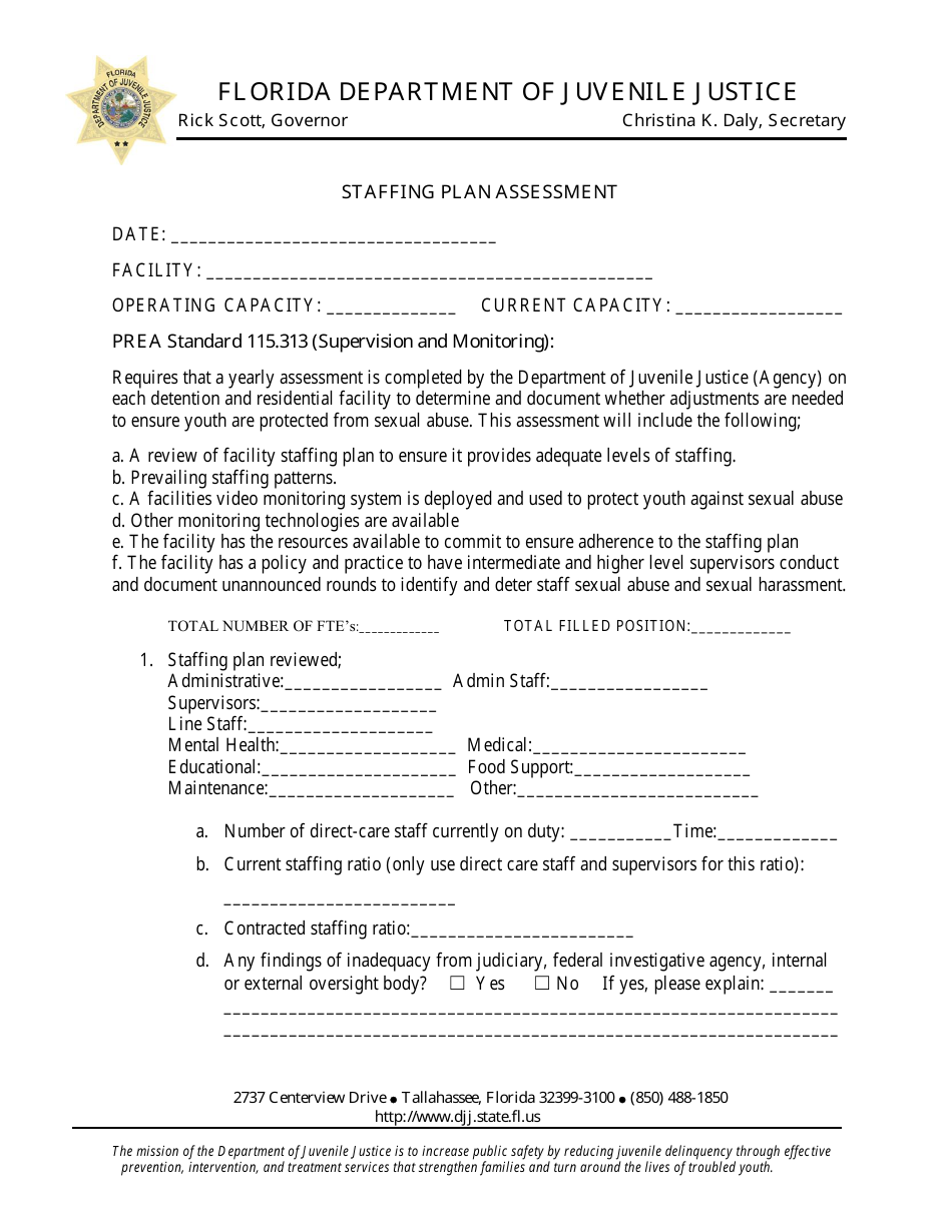 Staffing Plan Assessment Form - Florida, Page 1