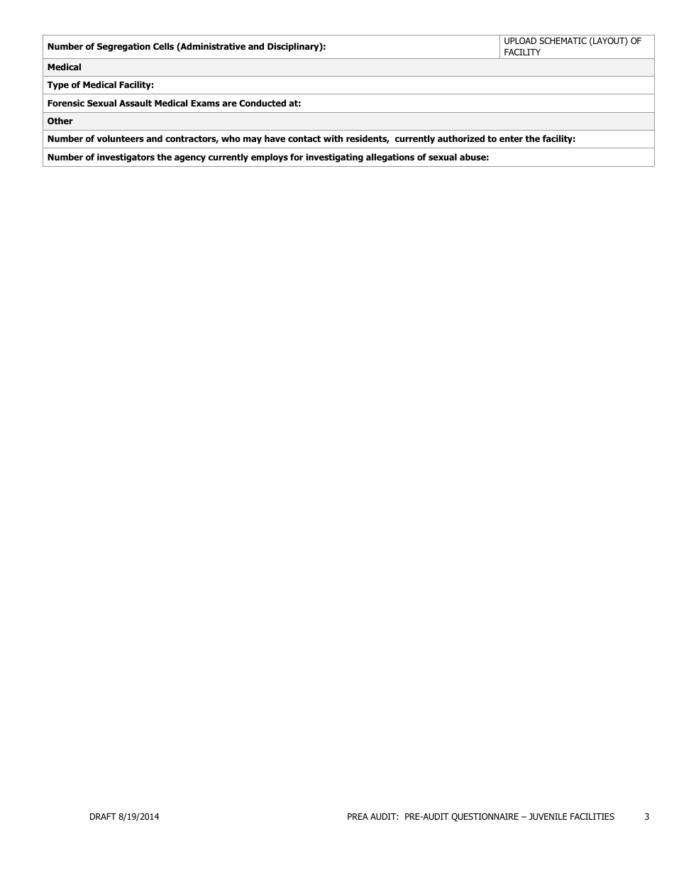 Prea Audit - Pre-audit Questionnaire Form - Juvenile Facilities - Florida, Page 3