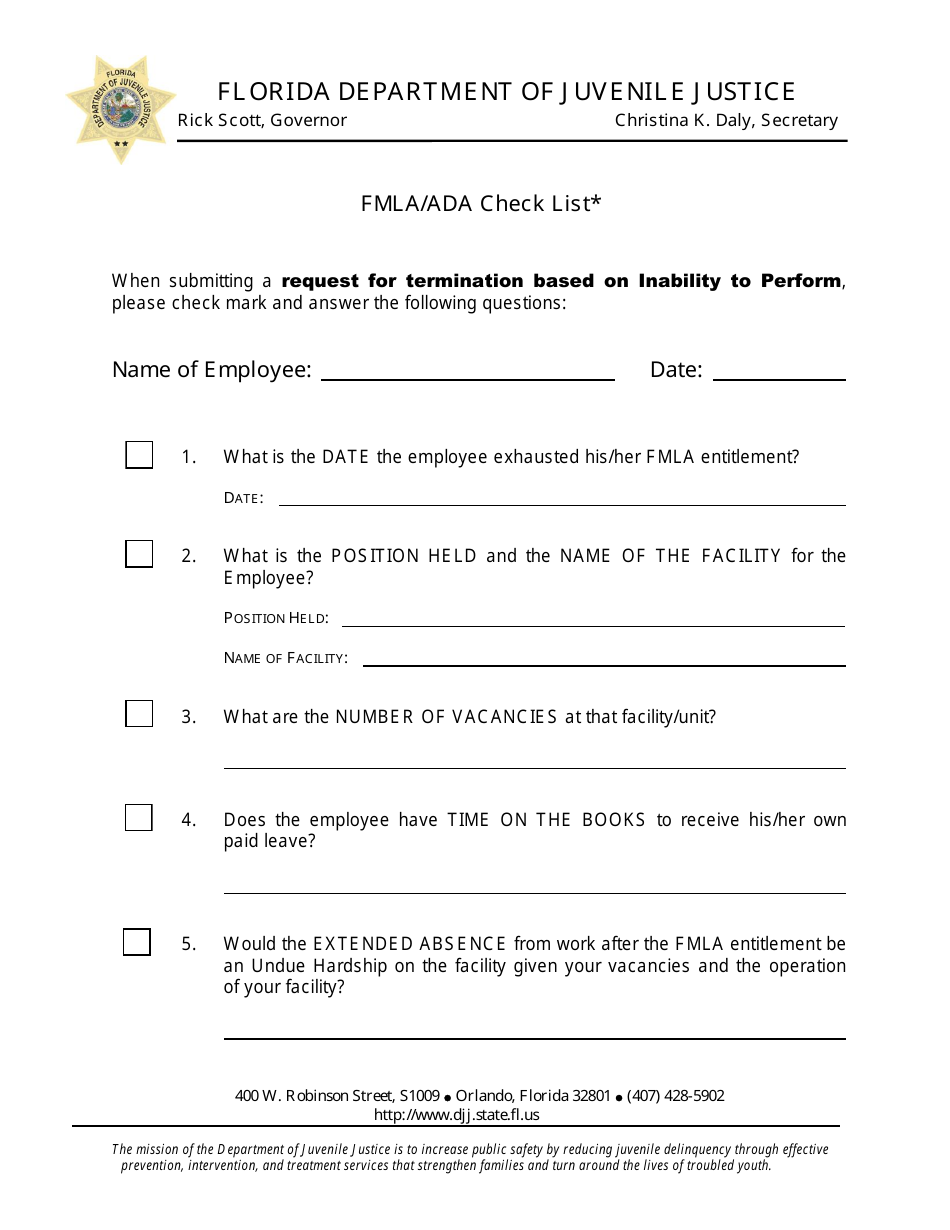 Fmla/Ada Check List - Florida, Page 1