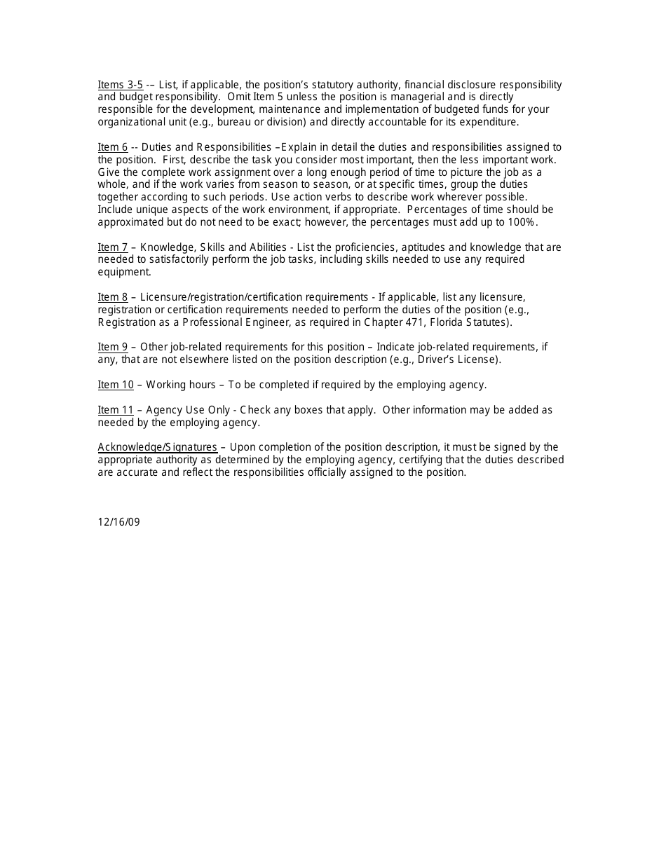 Instructions for Position Description Form - Florida, Page 3