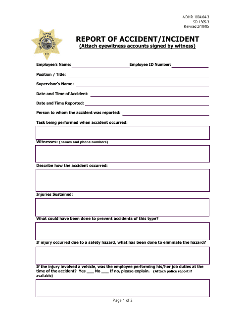 &quot;Report of Accident/Incident&quot; - Florida Download Pdf