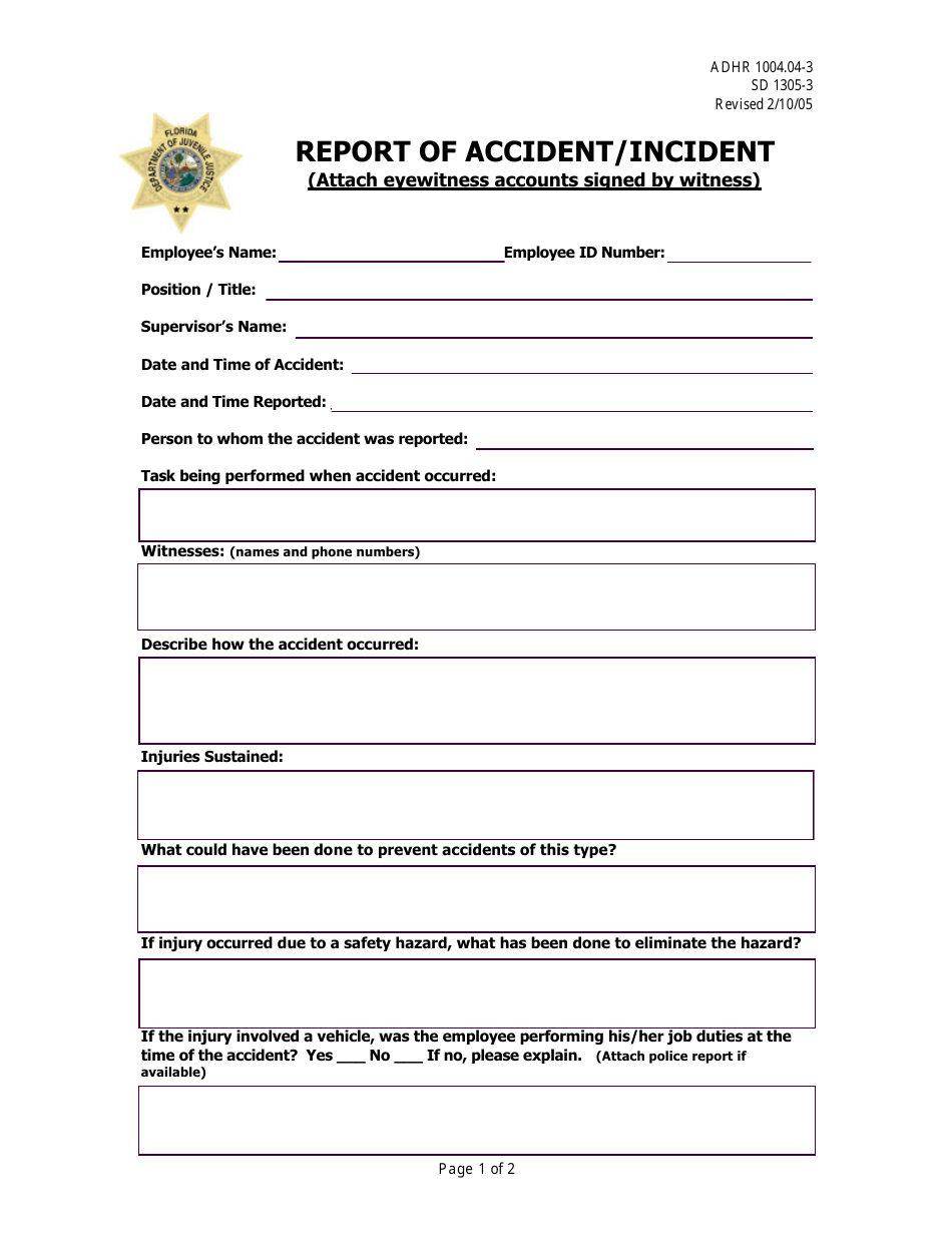 Florida Report of Accident/Incident - Fill Out, Sign Online and ...