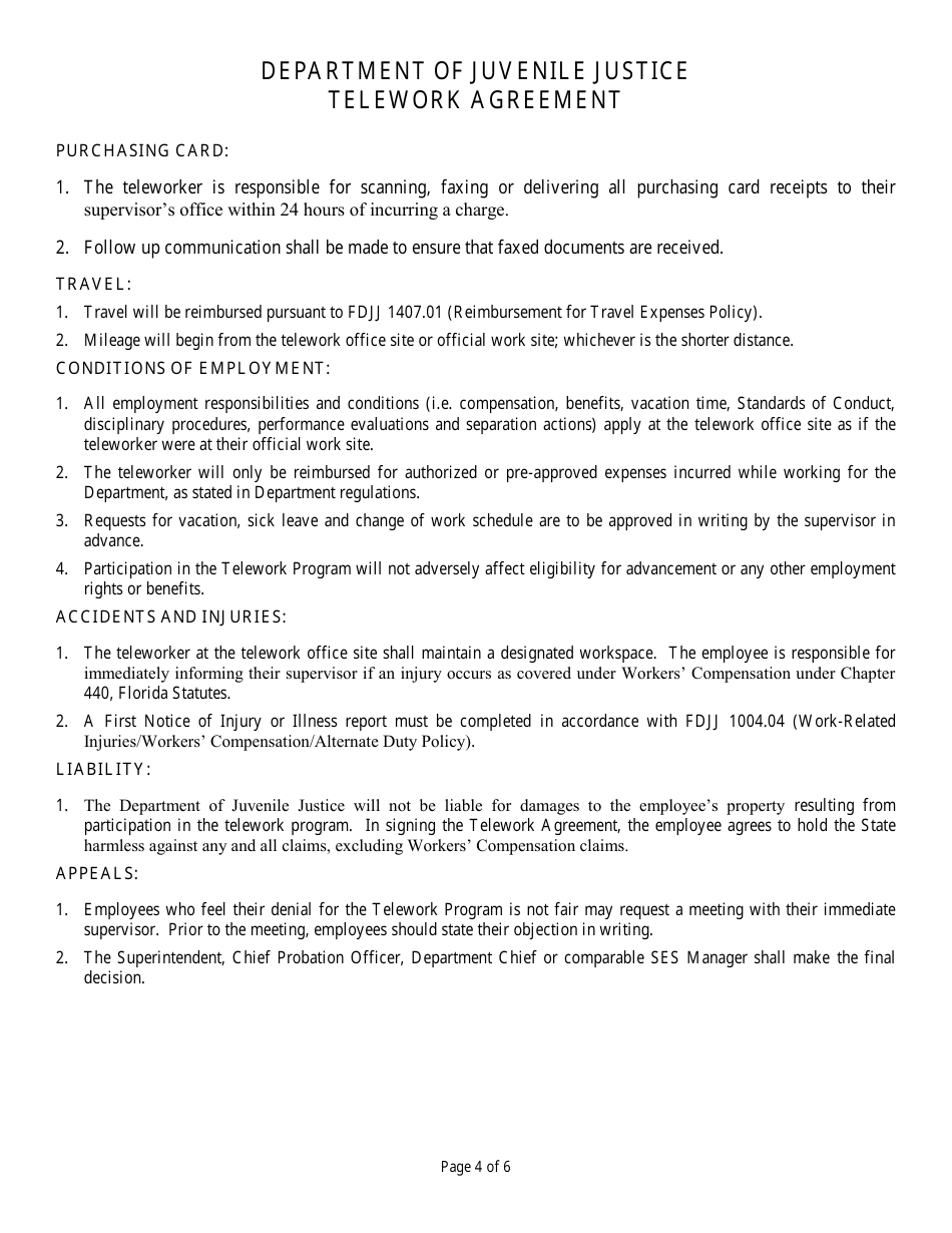 Telework Agreement Form - Florida, Page 4