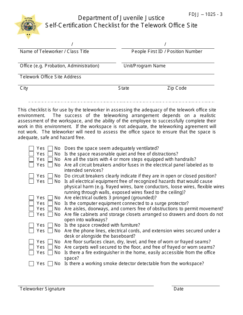 Self-certification Checklist for the Telework Office Site - Florida, Page 1