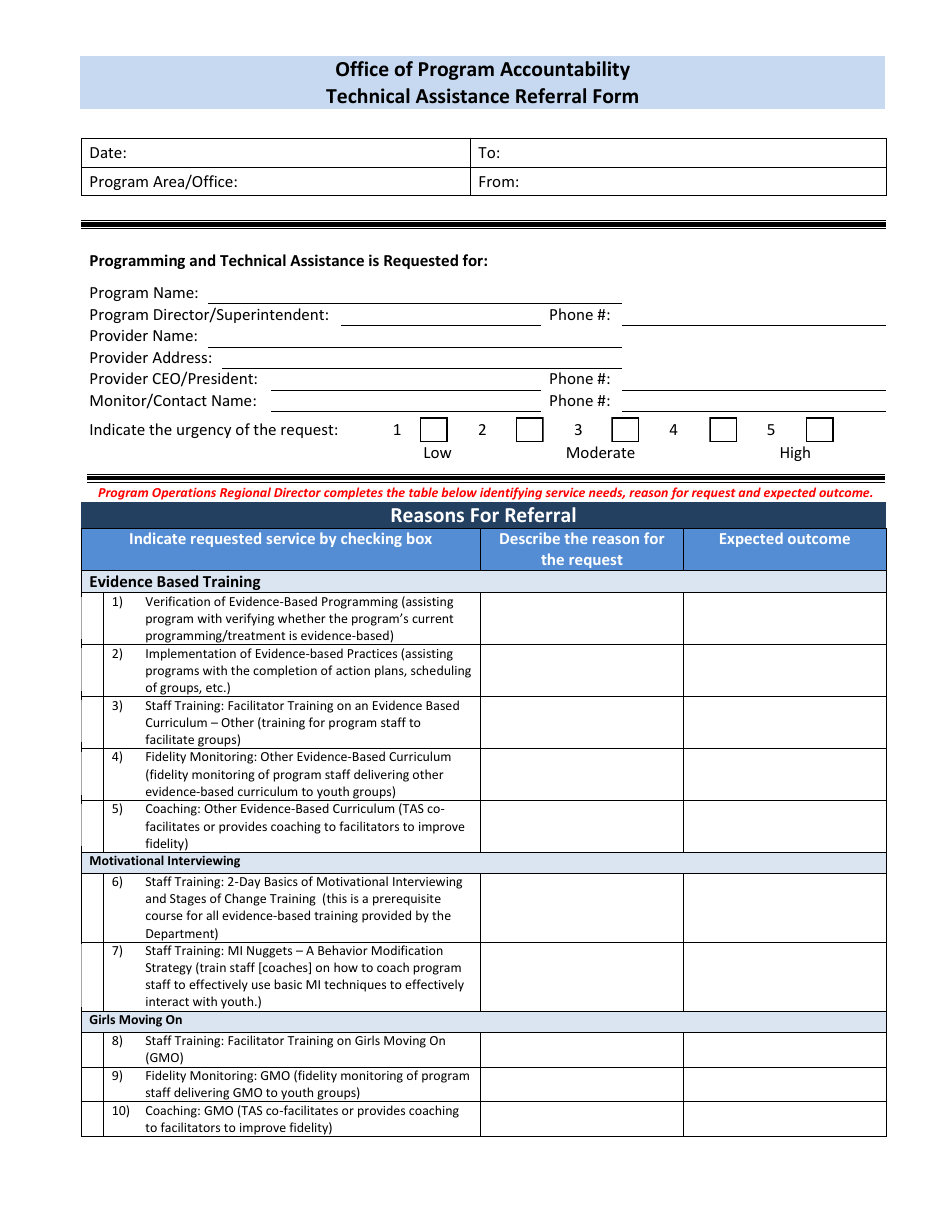 Office of Program Accountability Technical Assistance Referral Form - Florida, Page 1