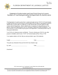 Document preview: Statement of Authorization and Use of Social Security Account Numbers of Youth Being Served by the Department of Juvenile Justice (DJJ) - Florida