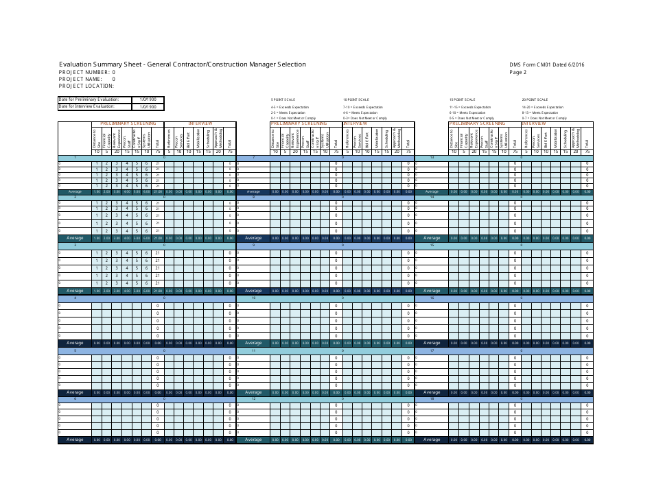 DMS Form PD24 Evaluation Summary Sheet - General Contractor / Construction Manager Selection - Florida, Page 2