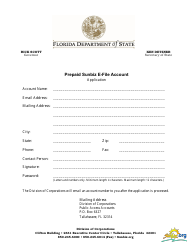 Document preview: Prepaid Sunbiz E-File Account Application Form - Florida