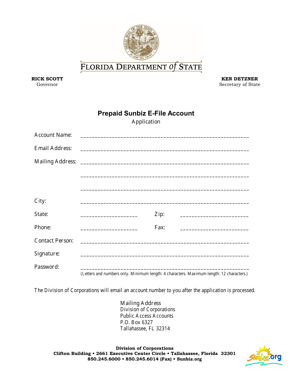 Florida Prepaid EFile Account Application Form Fill Out, Sign