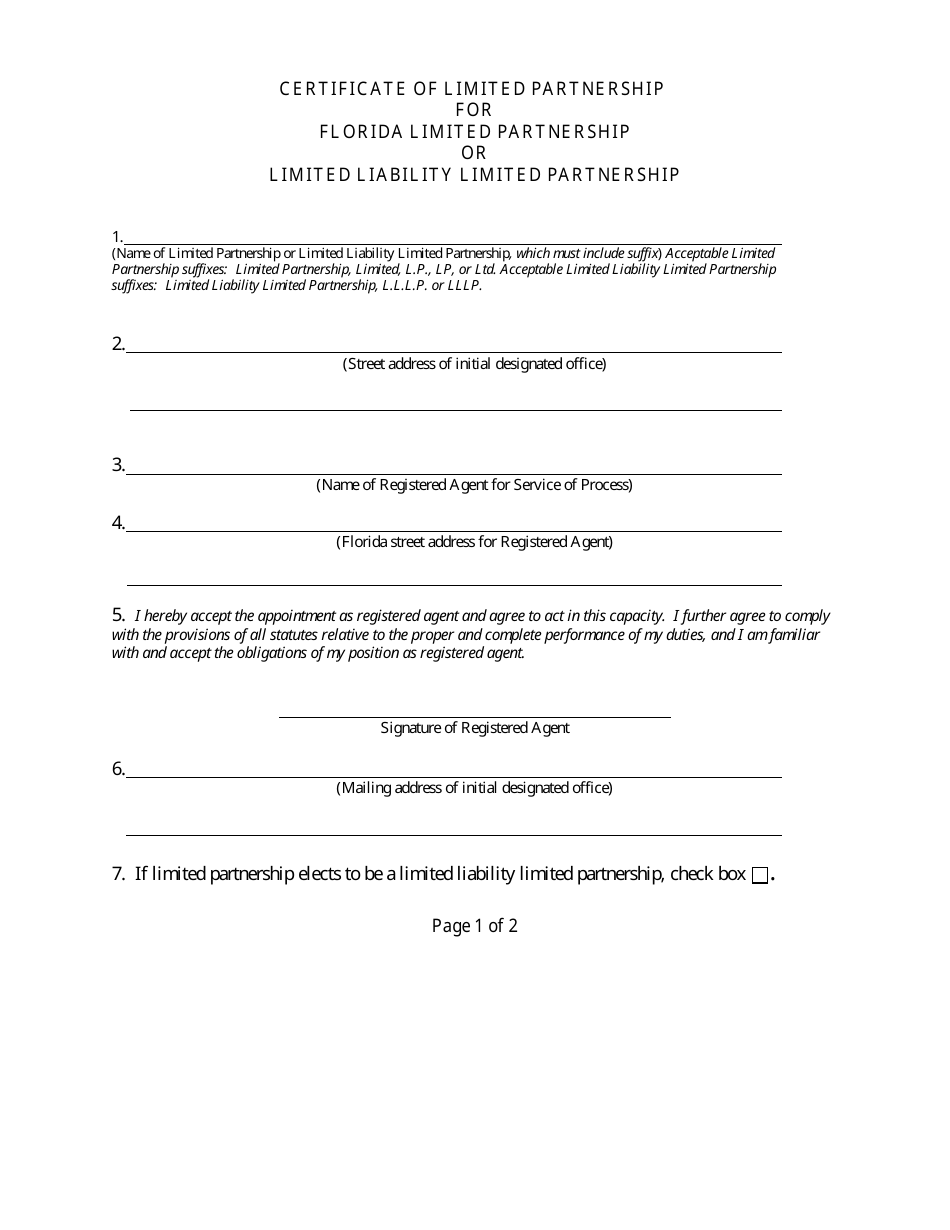 Form CR2E030 Certificate of Limited Partnership for Florida Limited Partnership or Limited Liability Limited Partnership - Florida, Page 3
