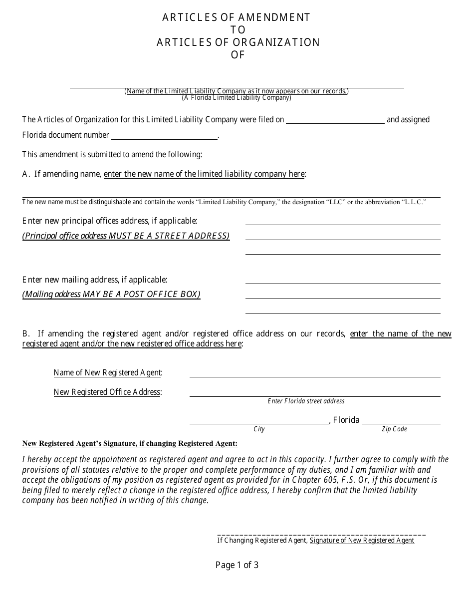 Form CR2E049 Articles of Amendment to Articles of Organization - Florida, Page 4