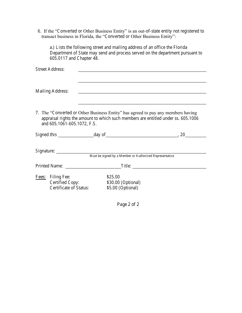 Form CR2E106 Articles of Conversion - Florida Limited Liability Company Into Converted or Other Business Entity - Florida, Page 4